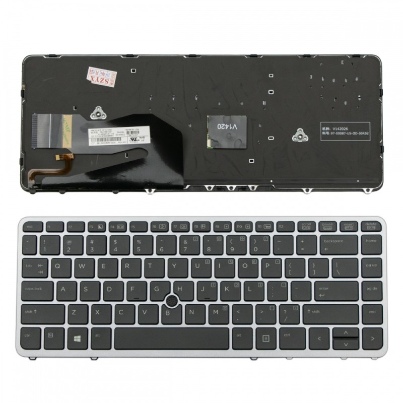 Πληκτρολόγιο HP EliteBook 740 G1 750 G1 840 G1 850 G1 745 G2 755 G2 840 G2 850 G2 Gray Frame Black US/UI Backlit with poiting stick - 762758-001 9Z.N9JBV.301 6037B0098801