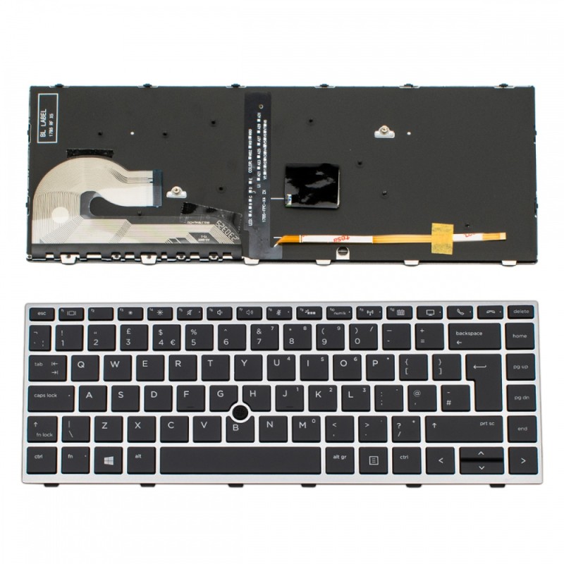 Πληκτρολόγιο HP EliteBook 745 G5 745 G6 840 G5 840 G6 Silver Frame Black with Pointing Stick, Backlit UK  - L11307-031 6037B0138603