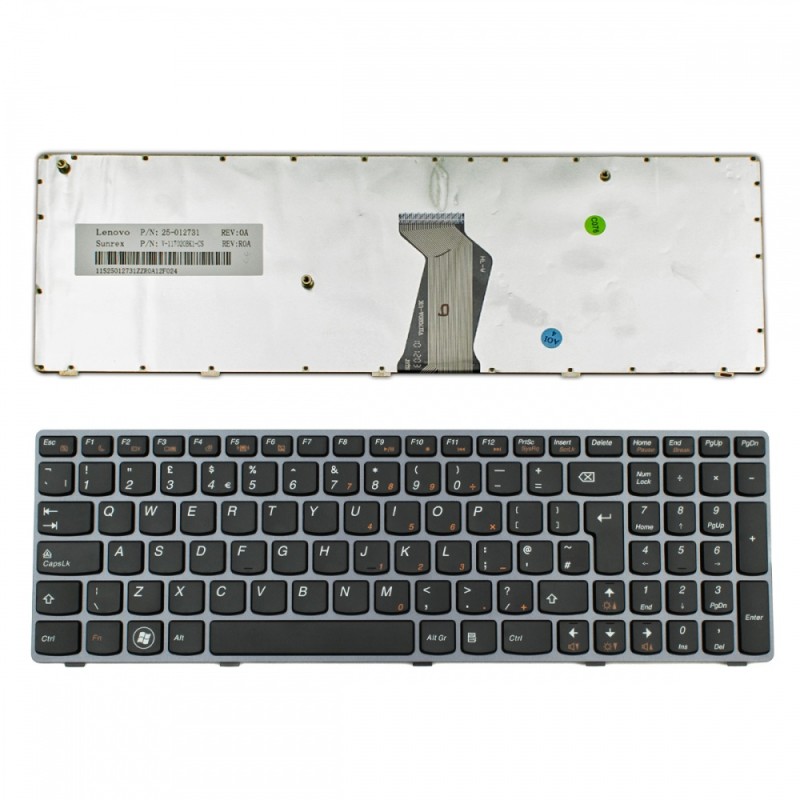 Πληκτρολόγιο Lenovo Ideapad Z570 V570 B570 B570A B570G B575 B580 B590 V570C GRAY FRAME BLACK UK - 25012375 25012720