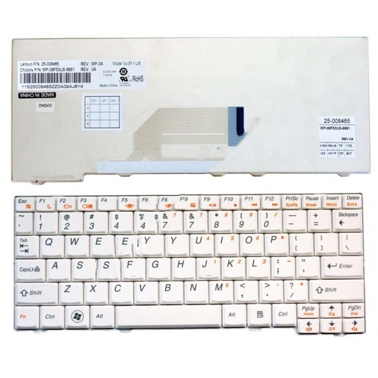 Πληκτρολόγιο Laptop keyboard για Lenovo IdeaPad S10-2 White US - 25-008465 V103802BS1 MP-08F53US-6861 S11-US