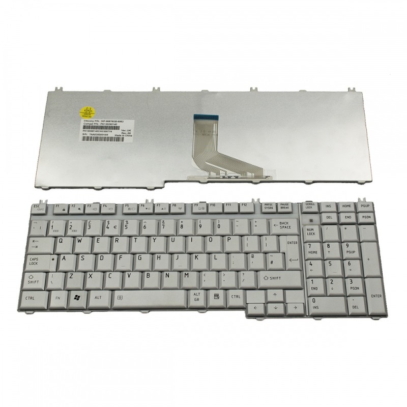 Πληκτρολόγιο Laptop keyboard για Toshiba Satellite P200 P205 Silver UK (cable in the MIDDLE) - PK130260140