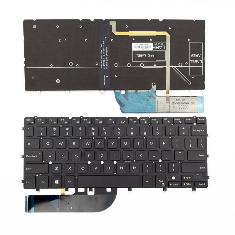 Πληκτρολόγιο Laptop keyboard για DELL Latitude 5285 5290 7275 Inspiron 13 7347 7348 7359 XPS 13 9343 9350 9360 BLACK WITHOUT FRAME US (Small Enter) Backlit - DKDXH 102-14A63LHD01 4XVX6