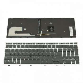 Πληκτρολόγιο Laptop keyboard για HP EliteBook 755 G5 850 G5 ZBook 15u G5 Silver Frame Black, Backlit With poiting stick US - L11999-B31 6037B0136102
