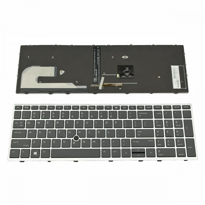 Πληκτρολόγιο Laptop keyboard για HP EliteBook 755 G5 850 G5 ZBook 15u G5 Silver Frame Black, Backlit With poiting stick US - L11999-B31 6037B0136102