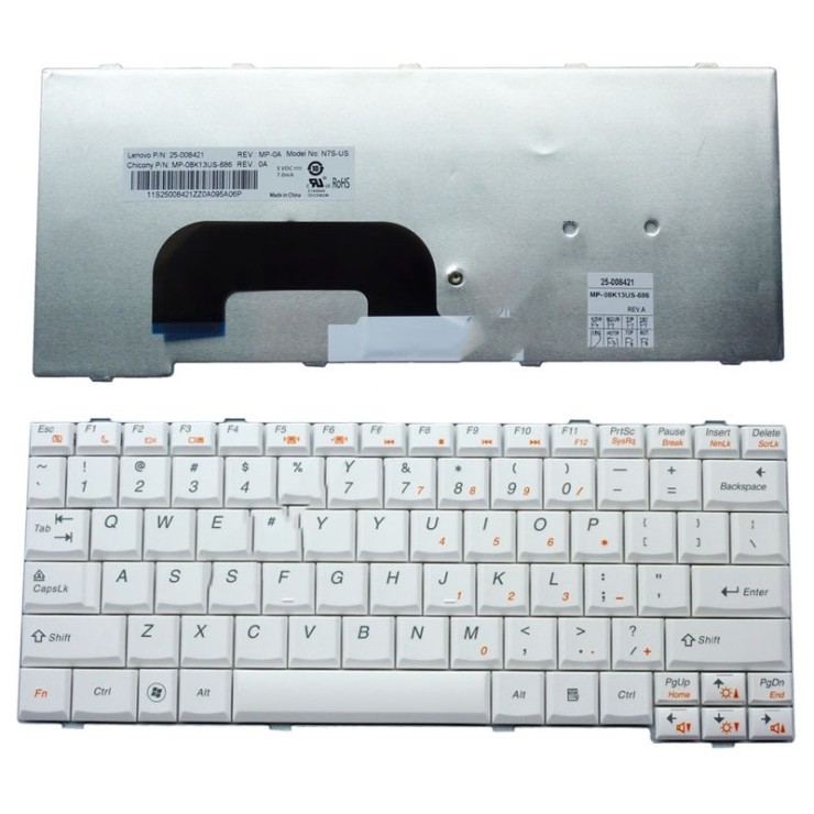 Πληκτρολόγιο Laptop keyboard για Lenovo IdeaPad S12 White US