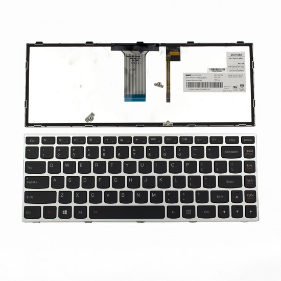 Πληκτρολόγιο Laptop keyboard για Lenovo G40 G40-70 Flex 2 14 SILVER FRAME BLACK, Backlit US - 25215588 25215599