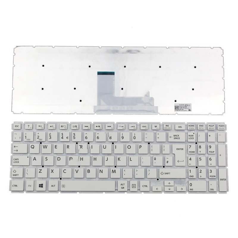 Πληκτρολόγιο Laptop keyboard για Toshiba Satellite C55-C L50-B L50-C L70-C S50-B P50-C P50D-C P50T-C P55W-C S50D-B S50T-B Radius P50W-C P55W-C White without frame UK (Big enter) - 9Z.NBCSQ.10U AEBLIE00120 AEBLYE00220