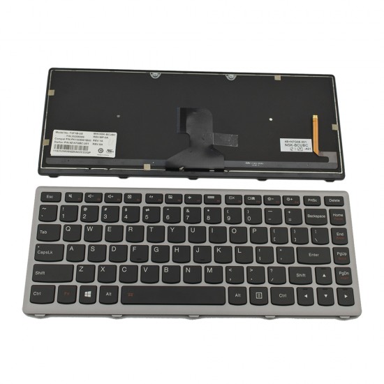 Πληκτρολόγιο Laptop keyboard για Lenovo IdeaPad Z400 Silver FRAME Black BACKLIT US - 9Z.N7GBC.U01 PK1305SW1B00 25206089 T3F1B-US