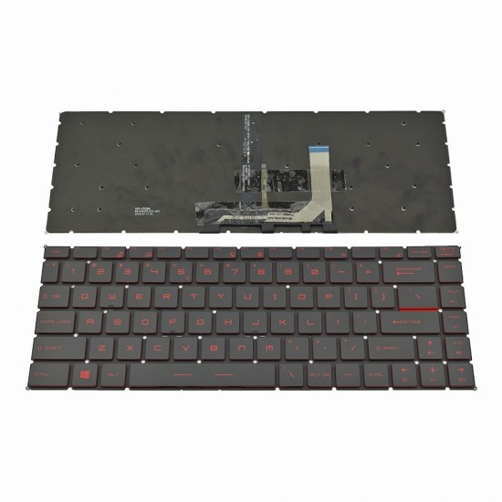 Πληκτρολόγιο Laptop keyboard για MSI GF63 GS65 Black Without Frame With BACKLIT (Red Light) US (--Small Enter) - NSK-FDDBN