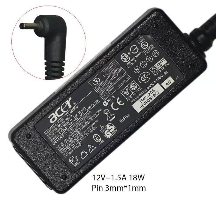 Γνήσιος φορτιστής φορητού υπολογιστή Acer 12V / 1.5A / 18W - (3.0x1.0)