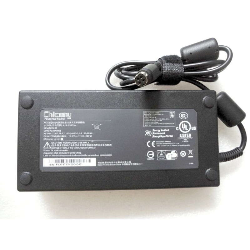 Γνήσιος φορτιστής φορητού υπολογιστή MSI Clevo Toshiba - 19.5V / 11.8A / 230W (Special 4-holes tip)