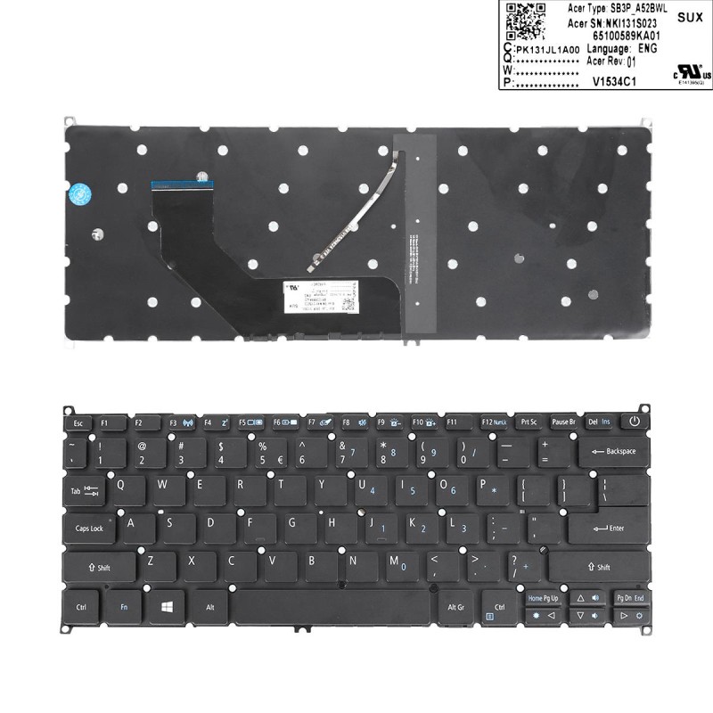 Πληκτρολόγιο Acer Swift 3 SF314-53G Swift 5 SF514-51G Black, Μαύρο με Backlit, US/UK