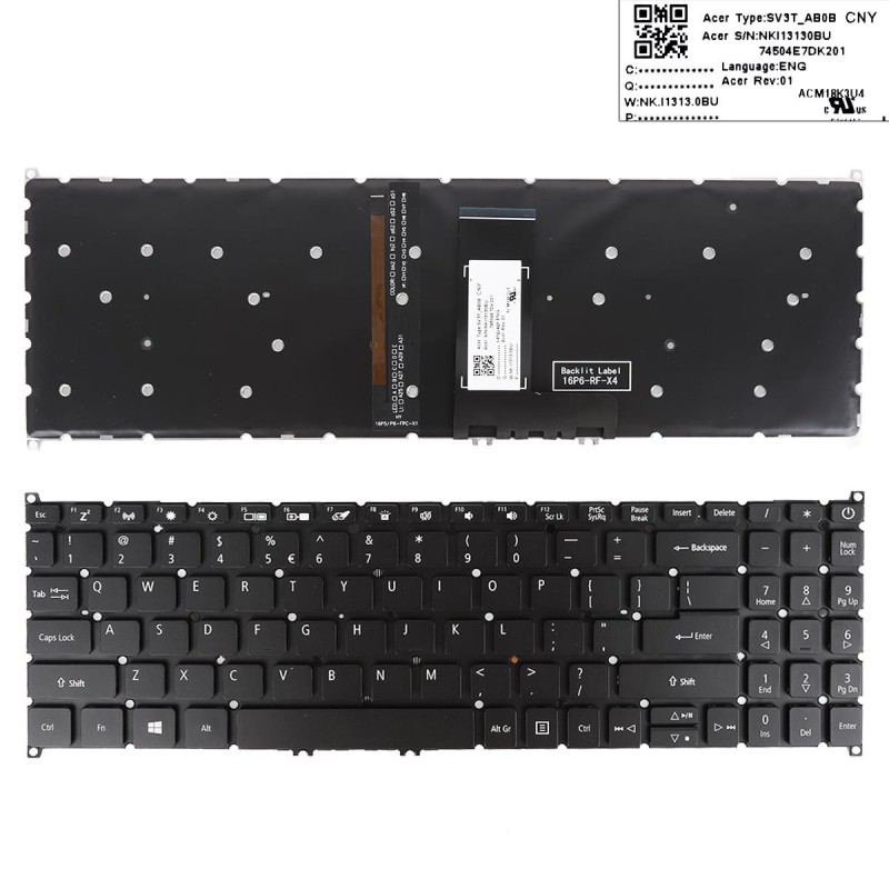 Πληκτρολόγιο Acer Swift SF315-51 SF315-52 SF315-41, Μαύρο με Backlit, US/UK