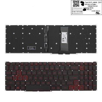 Πληκτρολόγιο Acer Nitro 5 AN515-54 AN515-43, Μαύρο με Backlit, Original, US/UK