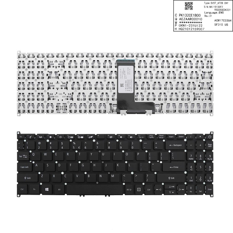 Πληκτρολόγιο Acer Aspire A315-34 A315-54 A315-55G, Μαύρο, US/UK ( +BG Print)