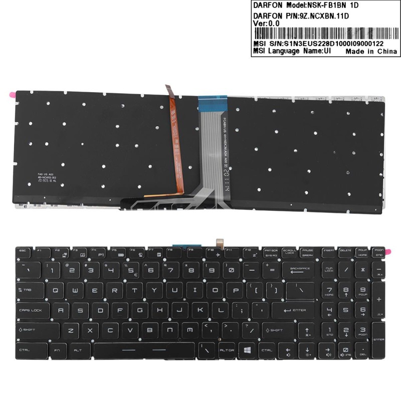 Πληκτρολόγιο MSI GS60 GS70 GE62VR GE72 GP62VR GT62VR GT73VR GS73VR, Μαύρο,RGB Backlit, US/UK