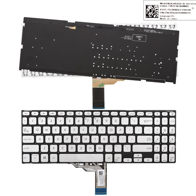 Πληκτρολόγιο Asus X512 X512FA X512DA X512UA X512UB, Ασήμι με Backlit, US