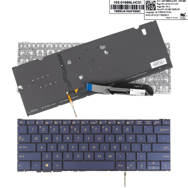 Πληκτρολόγιο Asus ZenBook 3 UX390 UX390UA, άσπροastru με Backlit, US