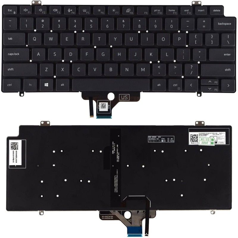 Πληκτρολόγιο Dell Latitude 7410 14-7410 2-in-1, Μαύρο, χωρίς πλαίσιο, Backlit, US/UK
