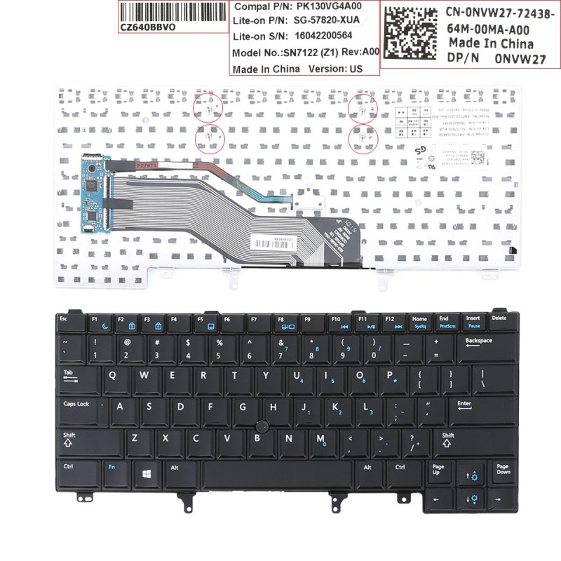 Πληκτρολόγιο Dell Latitude E6420, Μαύρο, με Pointing Stick, US/UK
