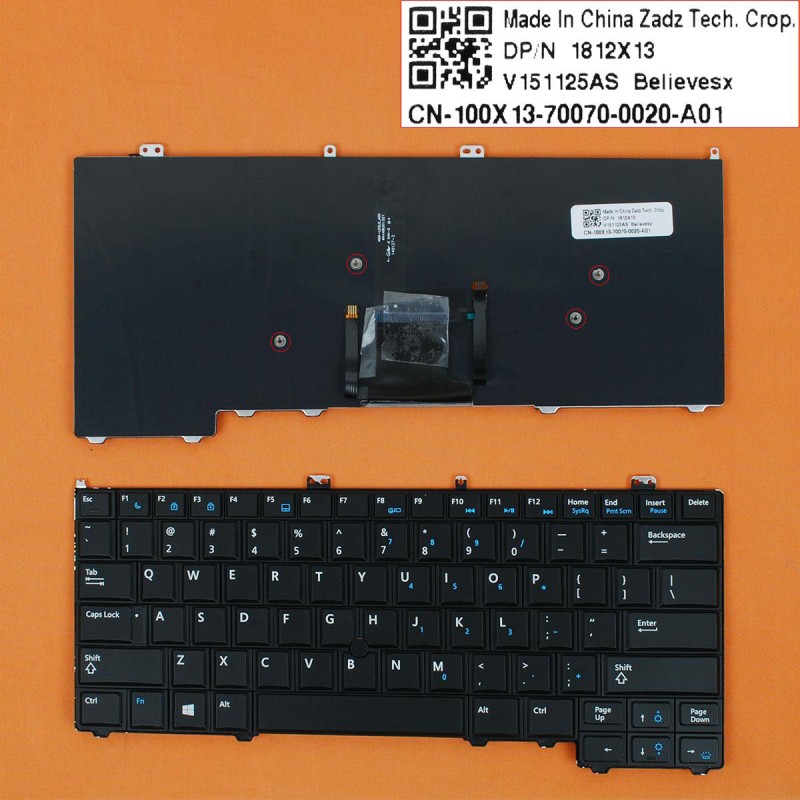 Πληκτρολόγιο Dell Latitude E7440 E7420 E7240, Μαύρο, με Pointing Stick με Backlit, US/UK