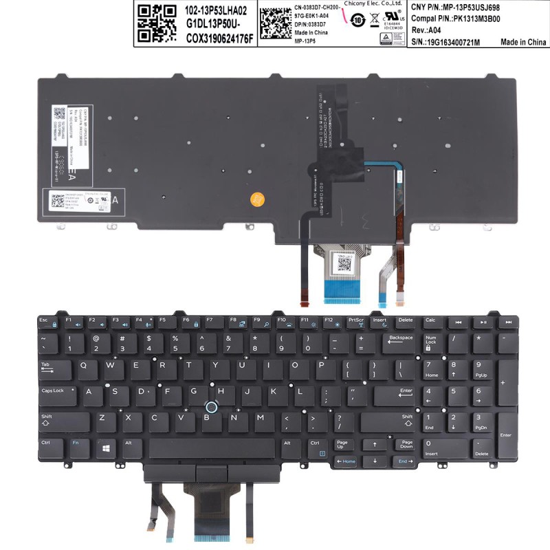 Πληκτρολόγιο Dell E5550, Μαύρο,με Pointing Stick με Backlit, Original, US