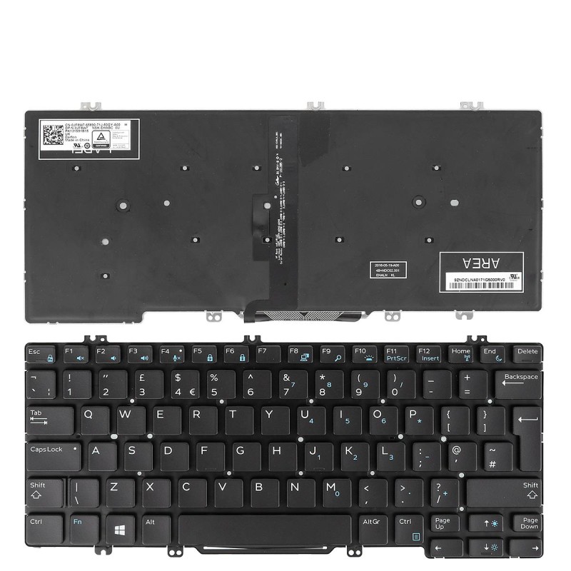 Πληκτρολόγιο Dell Latitude E5280 E5289 E7280 E7390, Μαύρο με Backlit, UK