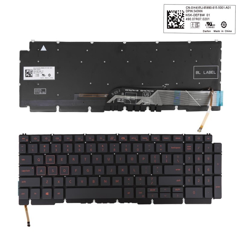 Πληκτρολόγιο Dell G15 5510 5511 5515, Μαύρο με Backlit, US/UK