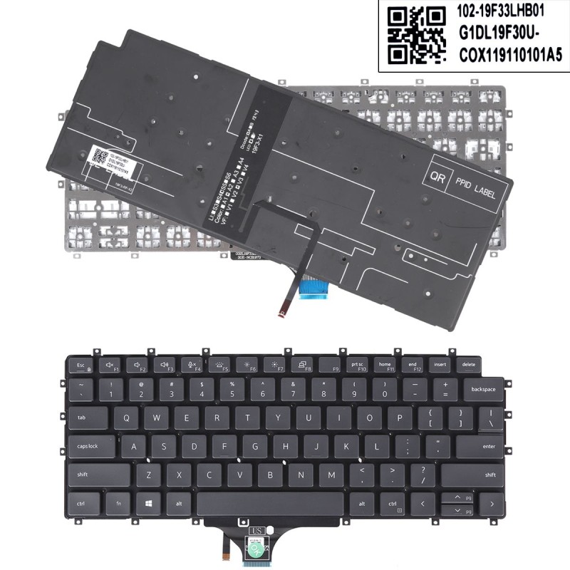Πληκτρολόγιο Dell Latitude 9510 9520 2-in-1, Μαύρο, χωρίς πλαίσιο, Backlit, US/UK