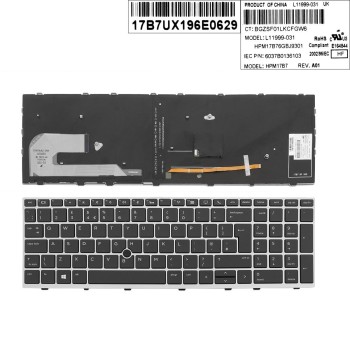 Πληκτρολόγιο HP EliteBook 755 G5 850 G5 ZBook 15u G5, Μαύρο Ασήμι με Backlit, US/UK