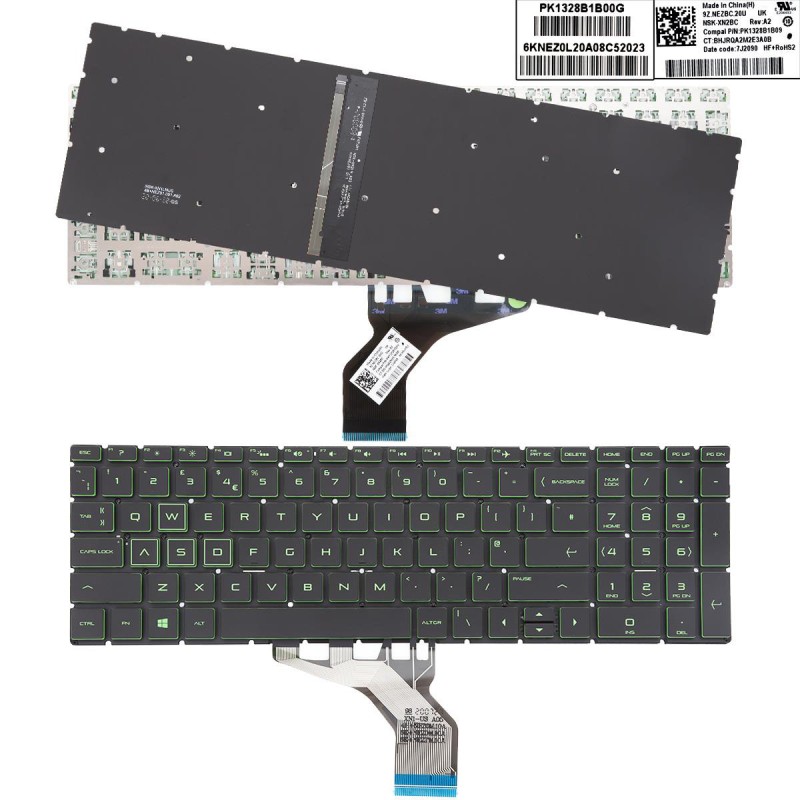 Πληκτρολόγιο HP Pavilion 15-DA 250 255 G7 Gen7 7th Gen, Μαύρο με Backlit, US (Πράσινος)