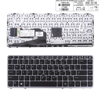 Πληκτρολόγιο HP EliteBook 840 G1 850 G1, Μαύρο Ασήμι, με Pointing Stick, US/UK + BG