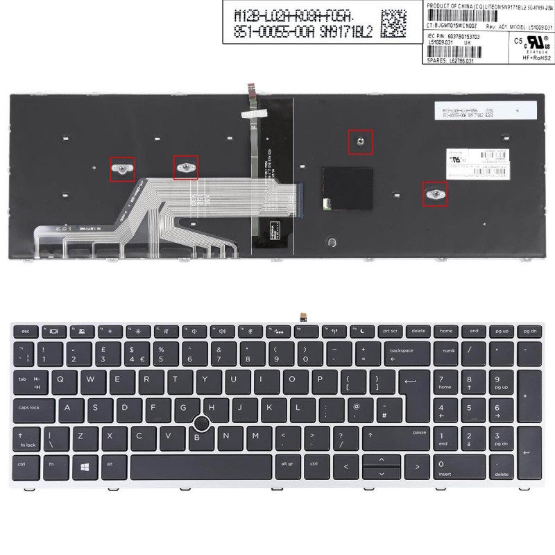 Πληκτρολόγιο HP ProBook 450 G5 455 G5 470 G5, Μαύρο Ασήμι με Backlit, με Pointing Stick Original, US/UK