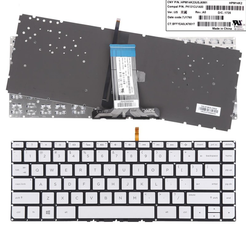 Πληκτρολόγιο HP Pavilion 14-AB, Ασήμι με Backlit, US