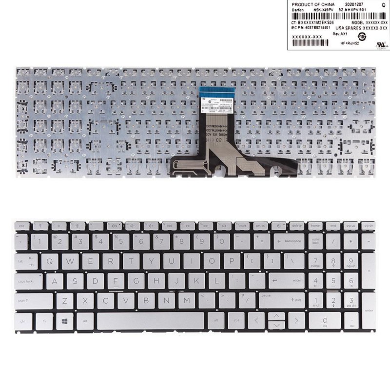 Πληκτρολόγιο HP Pavilion 15-EG 15-EH Series, Ασήμι, US Έκδοση 2