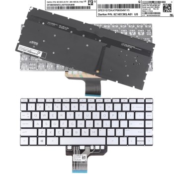 Πληκτρολόγιο HP Envy 13-AQ 13-AG 13-AR 13-AP Pavilion 13-AN Spectre 13-BF, Ασήμι με Backlit, US