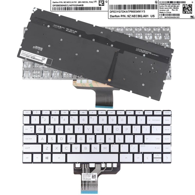 Πληκτρολόγιο HP Envy 13-AQ 13-AG 13-AR 13-AP Pavilion 13-AN Spectre 13-BF, Ασήμι με Backlit, US