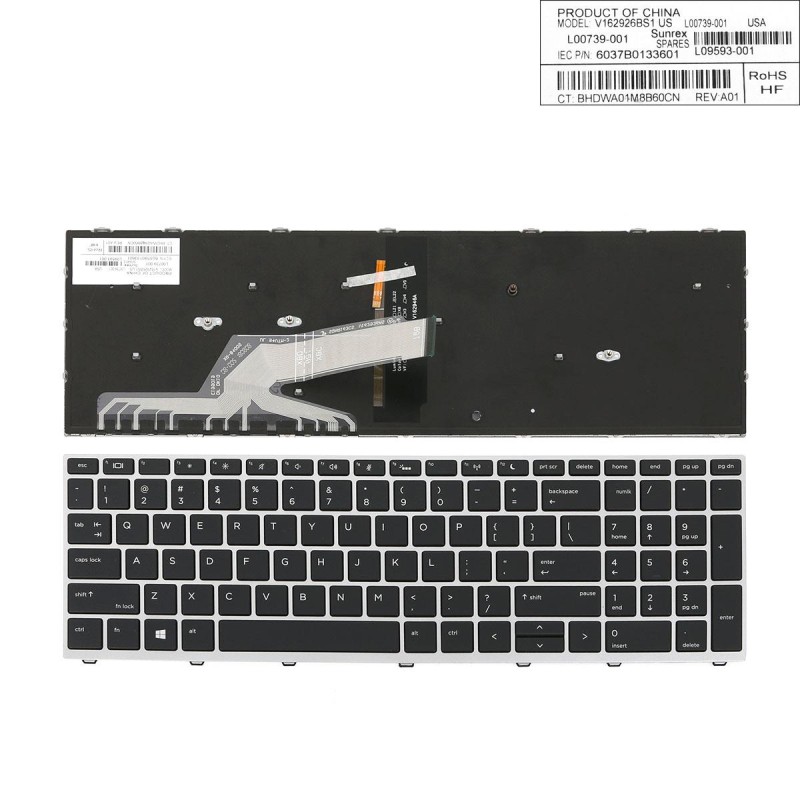 Πληκτρολόγιο HP EliteBook 650 G5, Μαύρο Ασήμι, με Pointing Stick με Backlit, US/UK