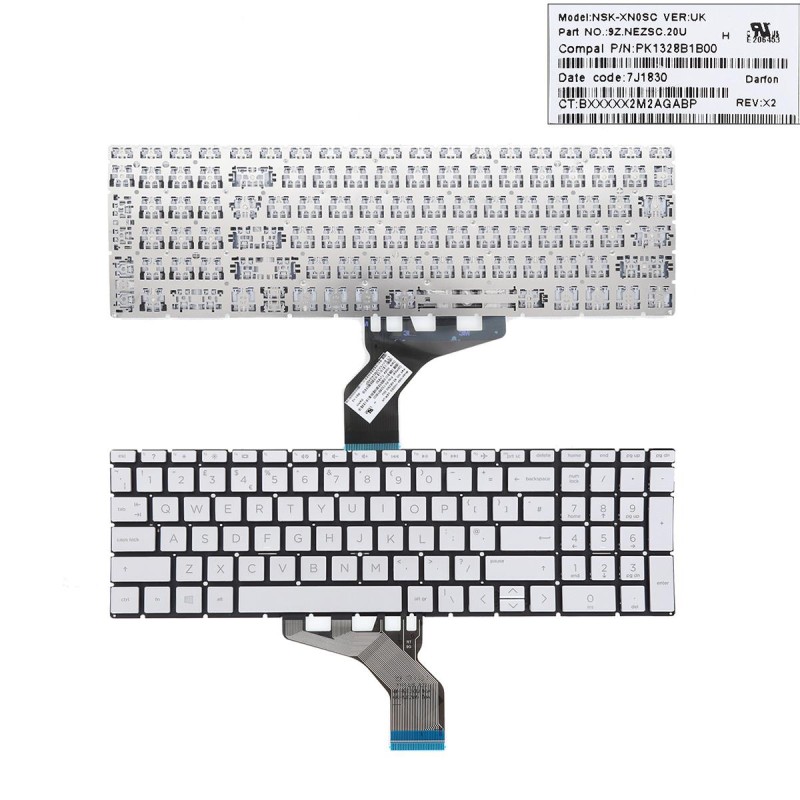 Πληκτρολόγιο HP Pavilion 15-DA 250 255 G7 Gen7 7th Gen, Ασήμι, US