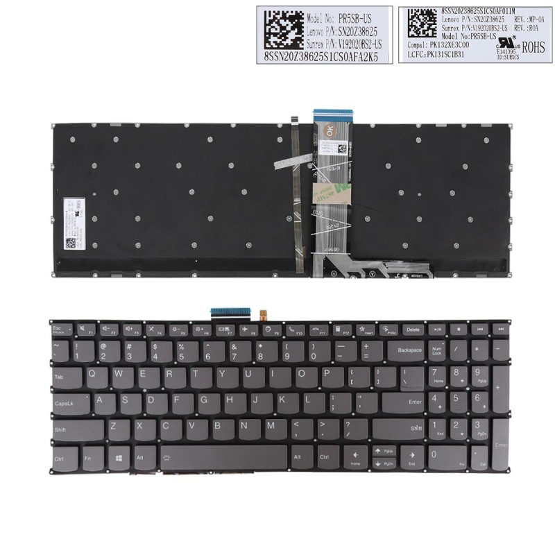 Πληκτρολόγιο Lenovo IdeaPad 5-15IIL05 15ARE05 15ITL05 5-15ALC05, Γκρί με Backlit, Τυπε 2, US/UK