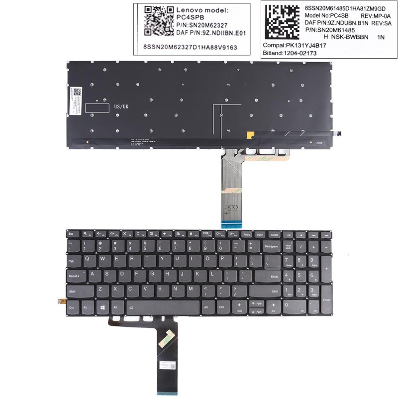 Πληκτρολόγιο Lenovo Yoga C740-15IML C740-15 S740-15IRH, Γκρί με Backlit, US/UK