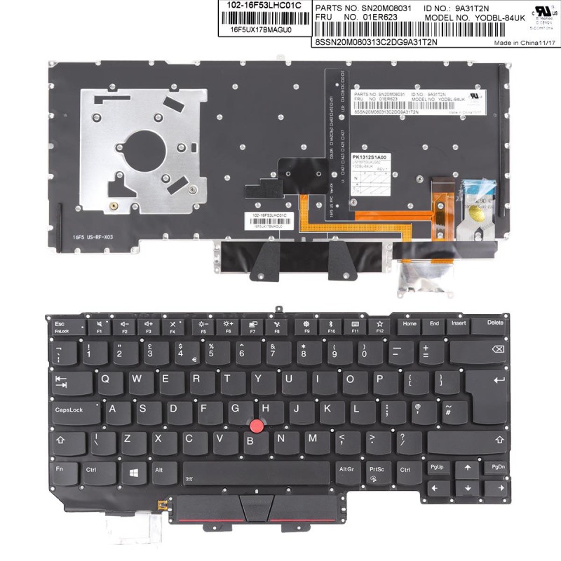 Πληκτρολόγιο Lenovo IBM ThinkPad X1 Carbon 2017 Gen 5 5th Gen, Μαύρο με Backlit, UK