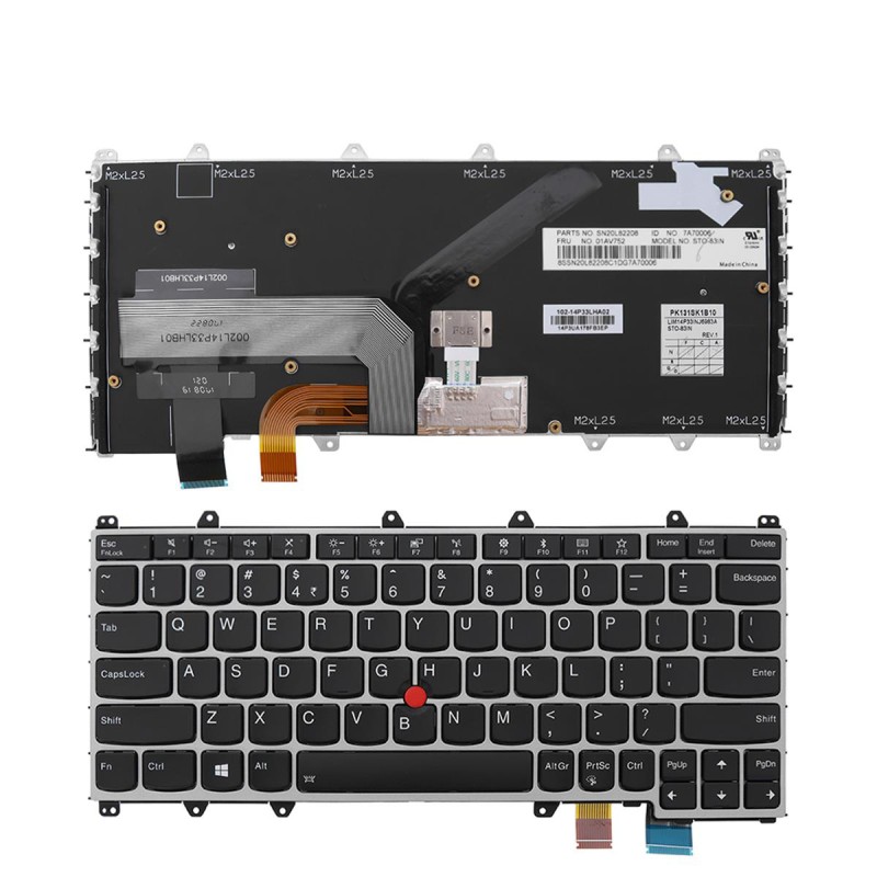Πληκτρολόγιο Lenovo ThinkPad Yoga 370, Μαύρο Ασήμι με Backlit, US/UK