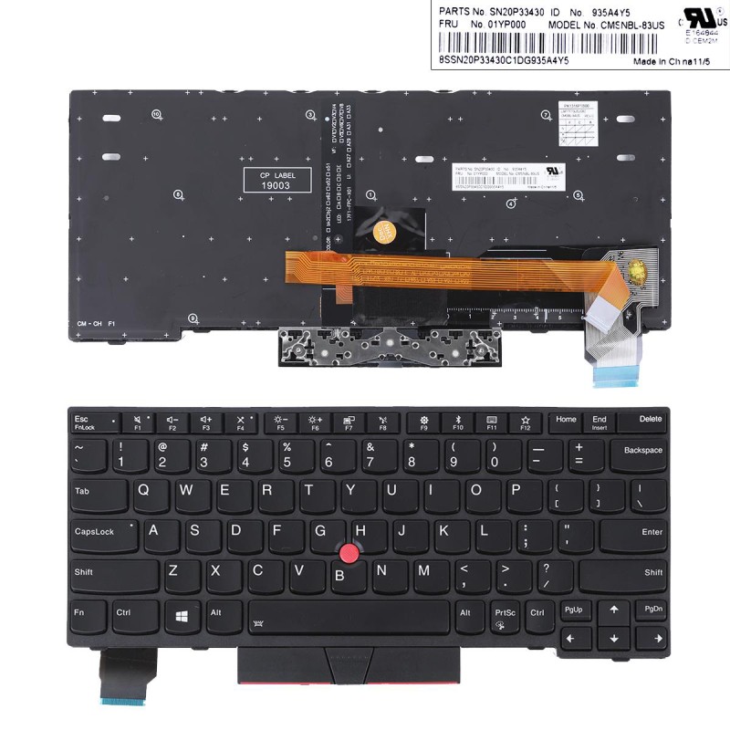 Πληκτρολόγιο Lenovo ThinkPad X280 X395 X390 L13, Μαύρο με Backlit, US/UK