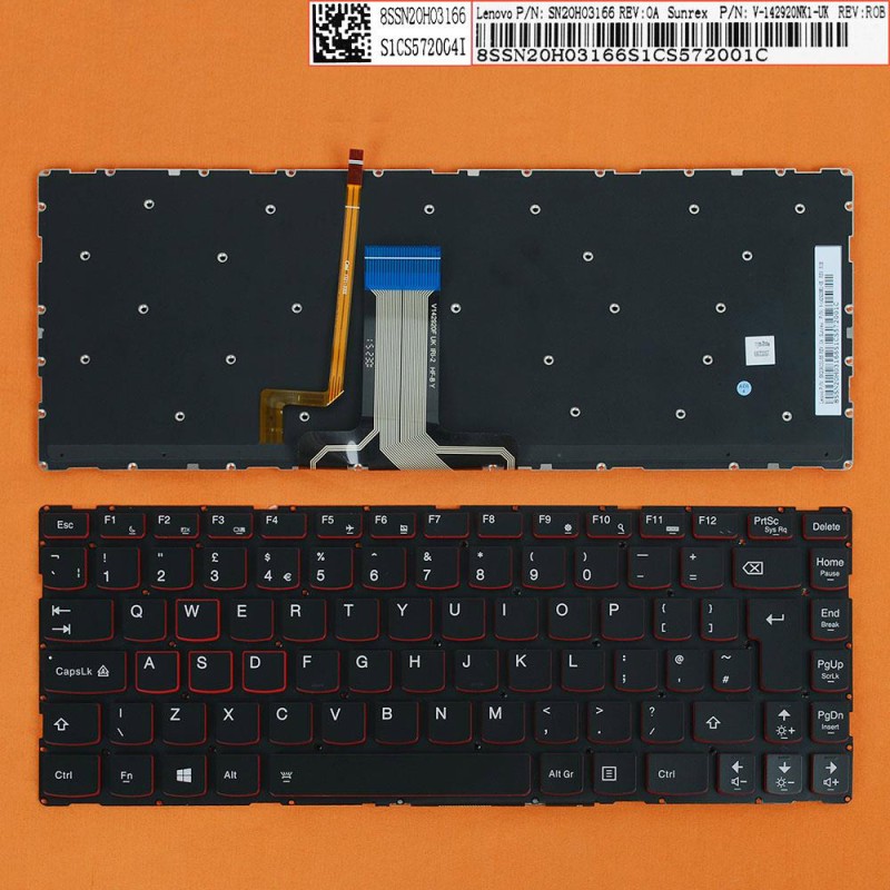 Πληκτρολόγιο Lenovo IdeaPad Y40-70 Y40-80, Μαύρο με Backlit, UK