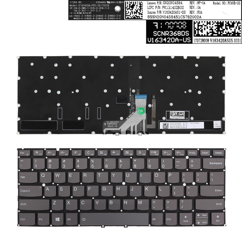 Πληκτρολόγιο Lenovo Yoga 920-13IKB , Γκρί με Backlit, US/UK