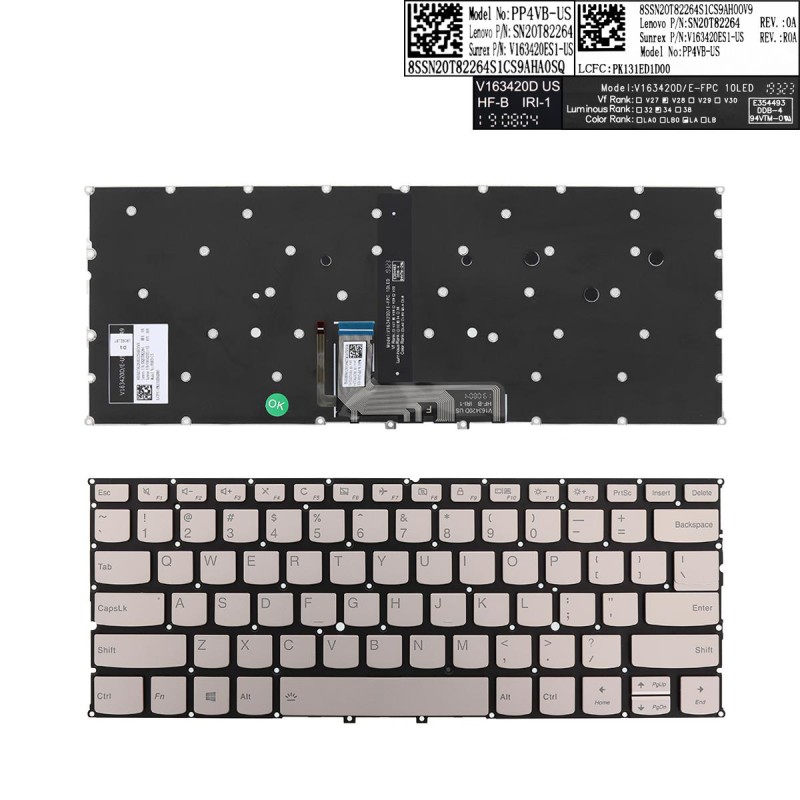 Πληκτρολόγιο Lenovo Yoga C940-14, Χρυσαφένιος με Backlit, US/UK