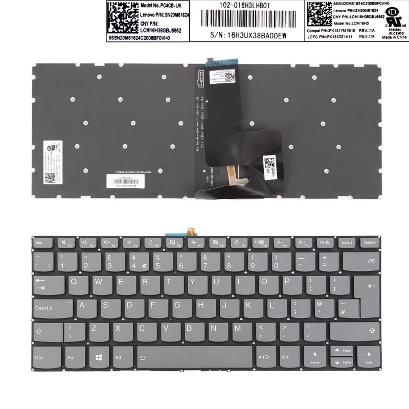 Πληκτρολόγιο Lenovo IdeaPad 330-14IKB, Γκρί με Backlit, US/UK