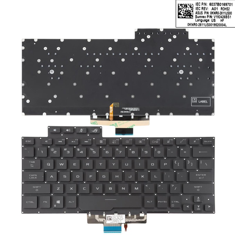 Πληκτρολόγιο Asus ROG Zephyrus G14 GA401 GA401U, Μαύρο με Backlit, US/UK Type 1