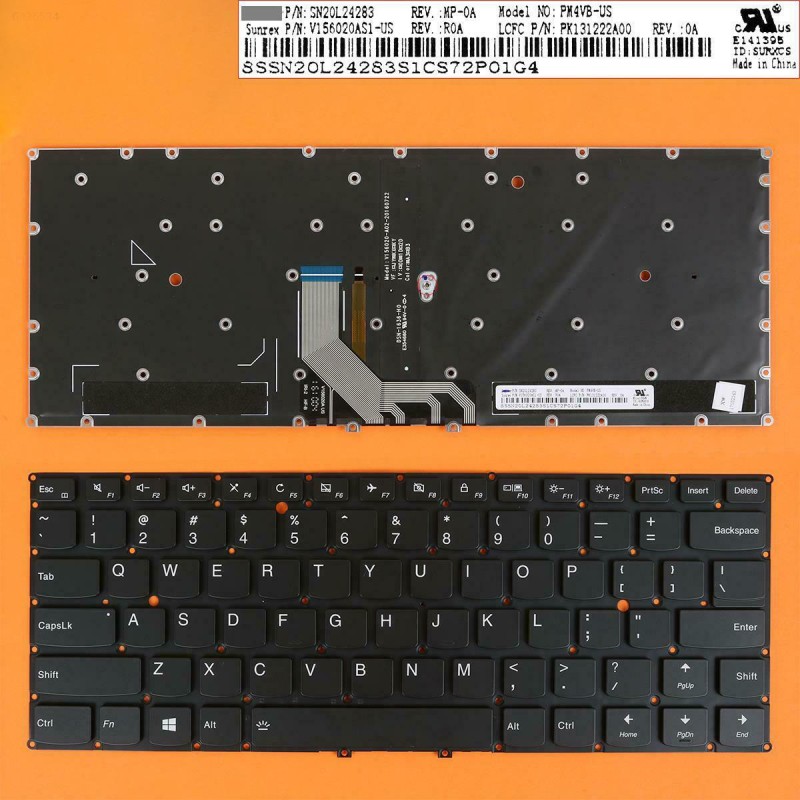 Πληκτρολόγιο Lenovo Yoga 910-13IKB Yoga 5 Pro, Μαύρο με Backlit, Original, US